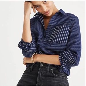 Madewell Classic Ex-boyfriend Button Down Shirt Stripes Blue Size L